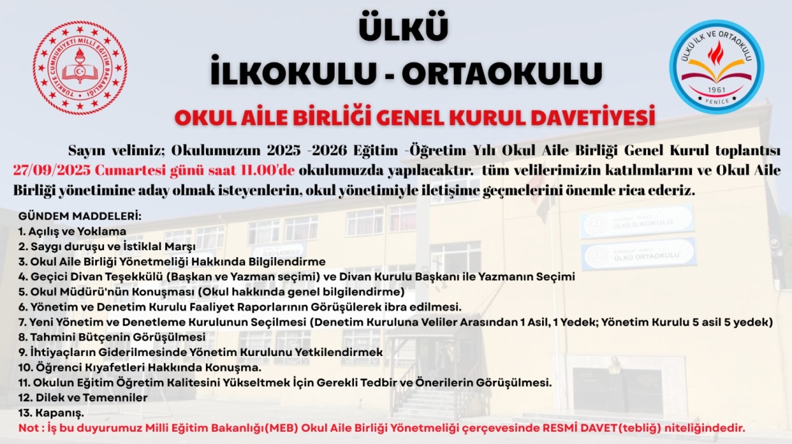 OKUL AİLE BİRLİĞİ GENEL KURULUNA DAVET